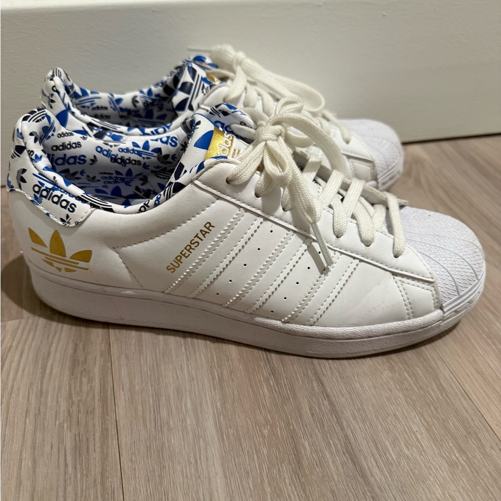 Adidas Superstar White and Gold Sneakers